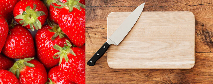 Fresh Strawberries Cutting Board and Knife